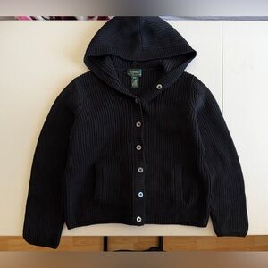Ralph Lauren Black Knit Hooded Sweater 100% cotton M